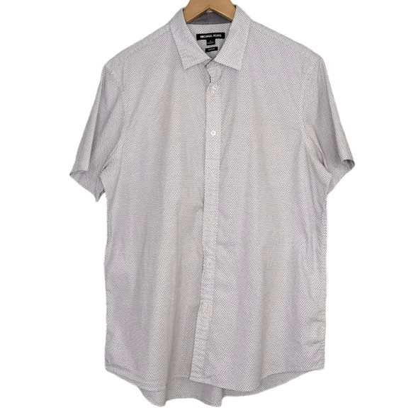 Michael Kors Men's Micro Polkadot Classic Fit Short Sleeve Button Down Shirt - Picture 1 of 13